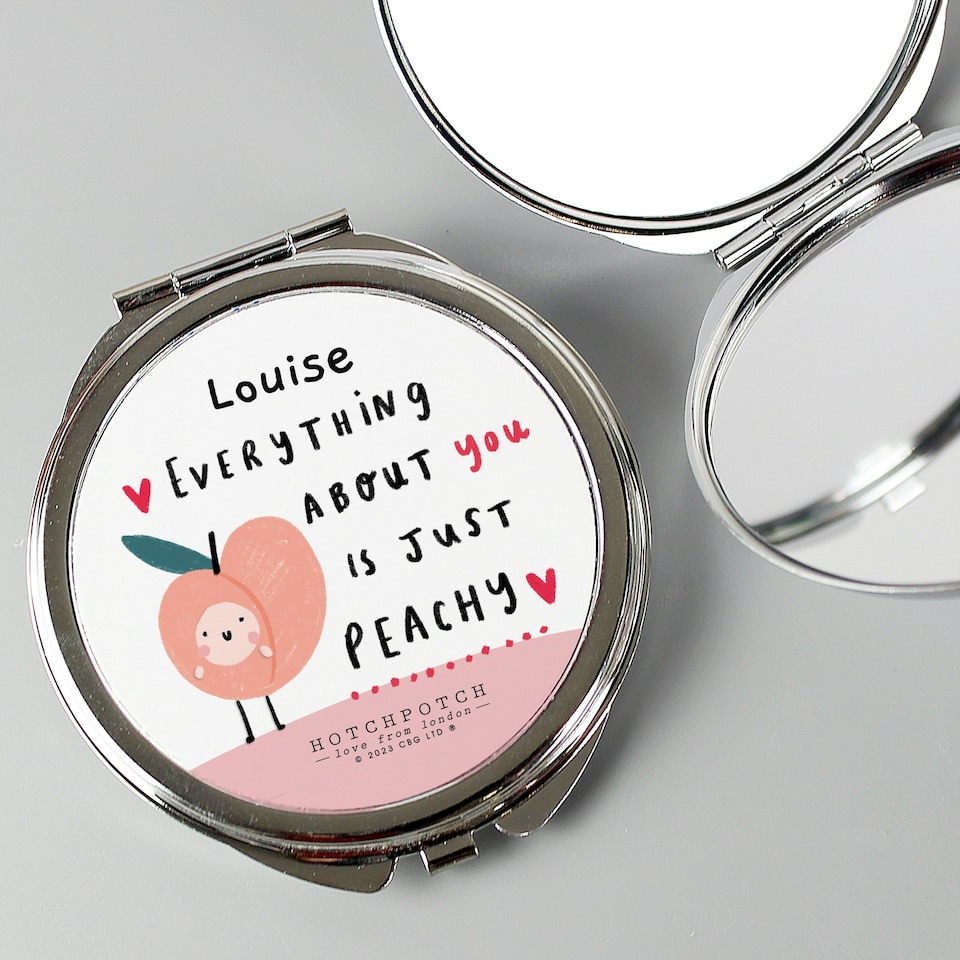 image 1 of Personalised Hotchpotch Peachy Compact Mirror Silver