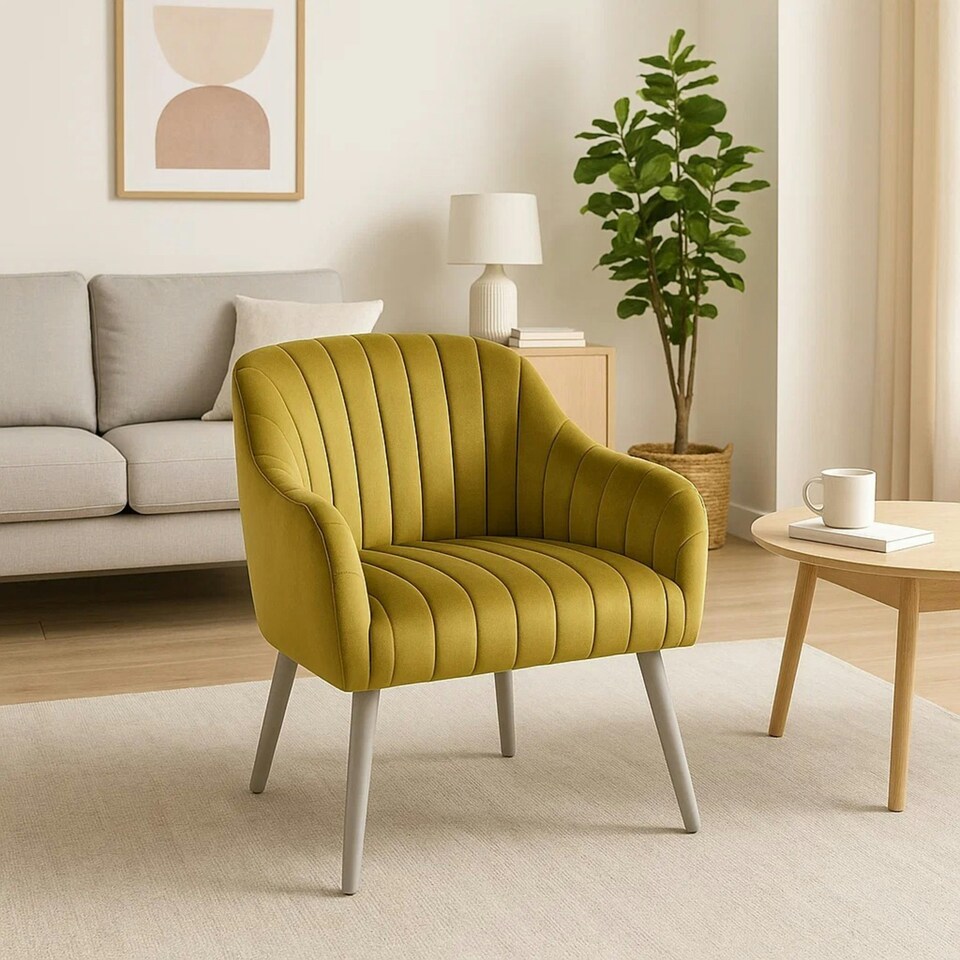 image 1 of Interiors by Premier Mustard Fabric Armchair, Cozy Velvet Armchair, Dining Chair for Living Room, Home, Accent Arm Chair