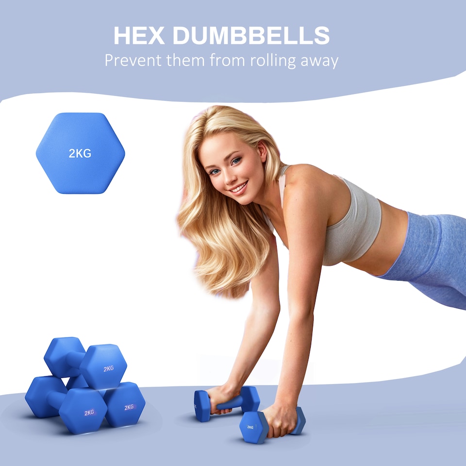 image 1 of SPORTNOW Set of 2 Hexagonal Dumbbells Weights Pair, 2 x 2kg, Blue