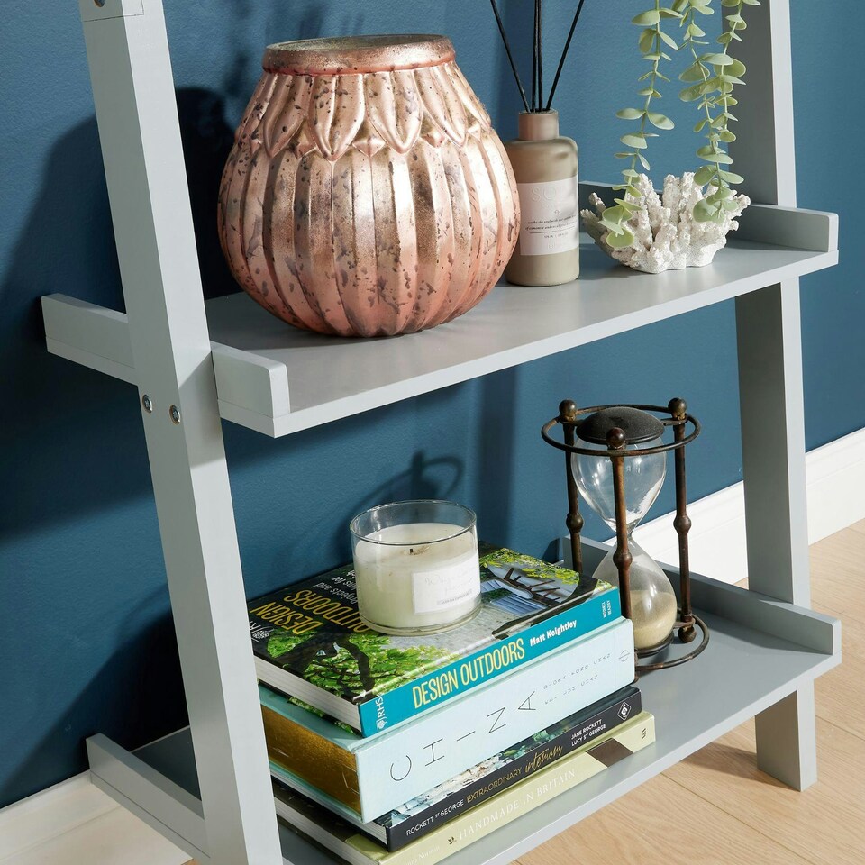 image 1 of Ladder Shelf Bookcase 3 or 5 Tier Storage Shelving Unit Display Stand Grey | 5 Tier
