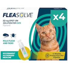 Cat Flea Treatment Spot On x 4 Pack - Flea Treatment Cat Spot On for Cats & Kittens Over 1kg - Fast-Acting FleaSolve Solution - 4 x Pipettes | Green | 4 Pipettes | 1