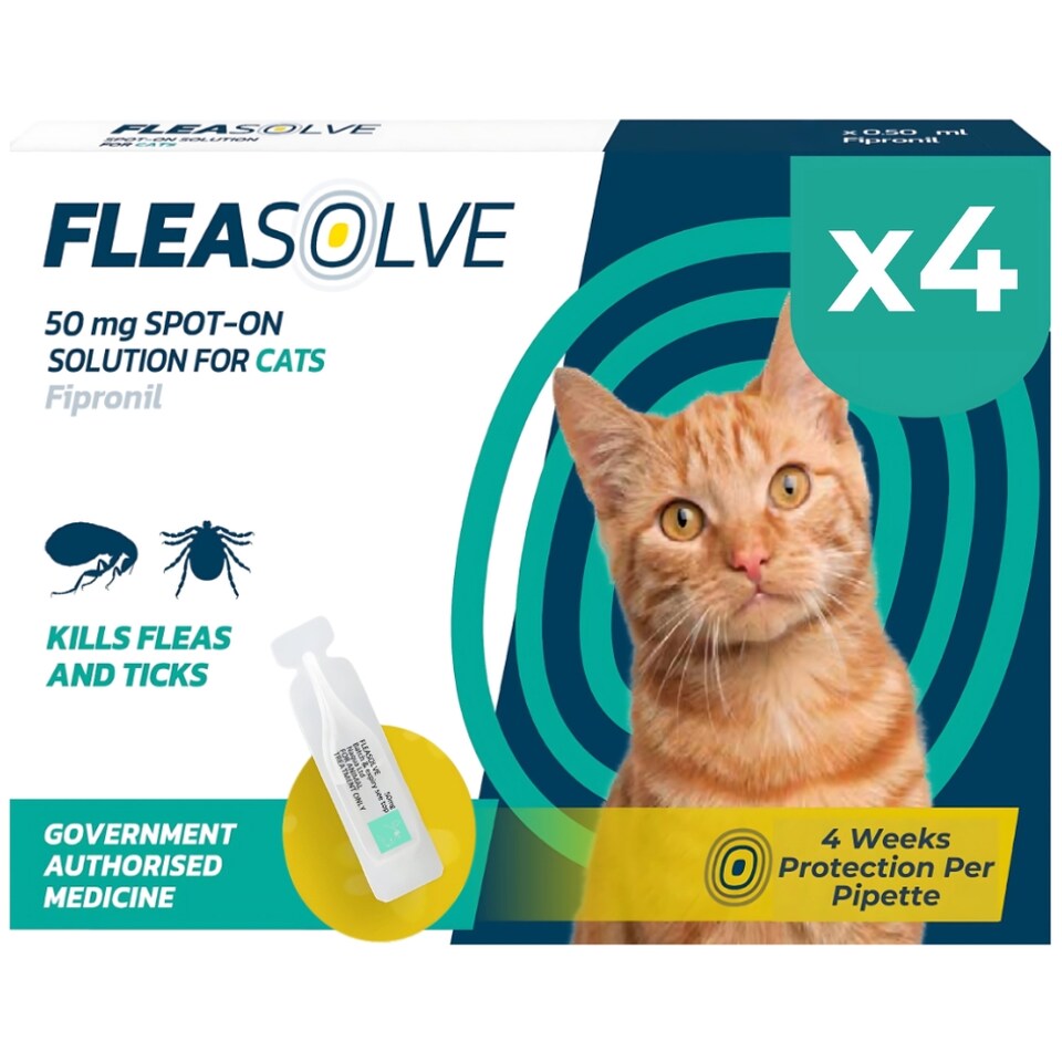 image 1 of Cat Flea Treatment Spot On x 4 Pack - Flea Treatment Cat Spot On for Cats & Kittens Over 1kg - Fast-Acting FleaSolve Solution - 4 x Pipettes | Green | 4 Pipettes | 1