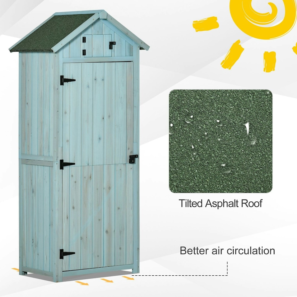 image 1 of Outsunny Wooden Garden Storage Shed Outdoor Tool Storage Box, Blue