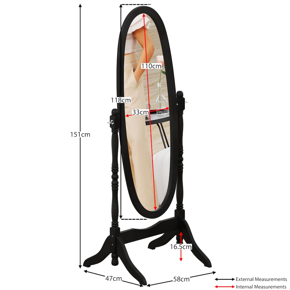 image 1 of Vida Designs Nishano Oval Cheval Mirror Freestanding Rotating Vanity Mirror, Black