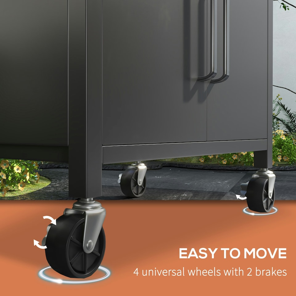 image 1 of Outsunny 3 Burner Gas Grill Portable Barbecue Trolley with Side Shelves