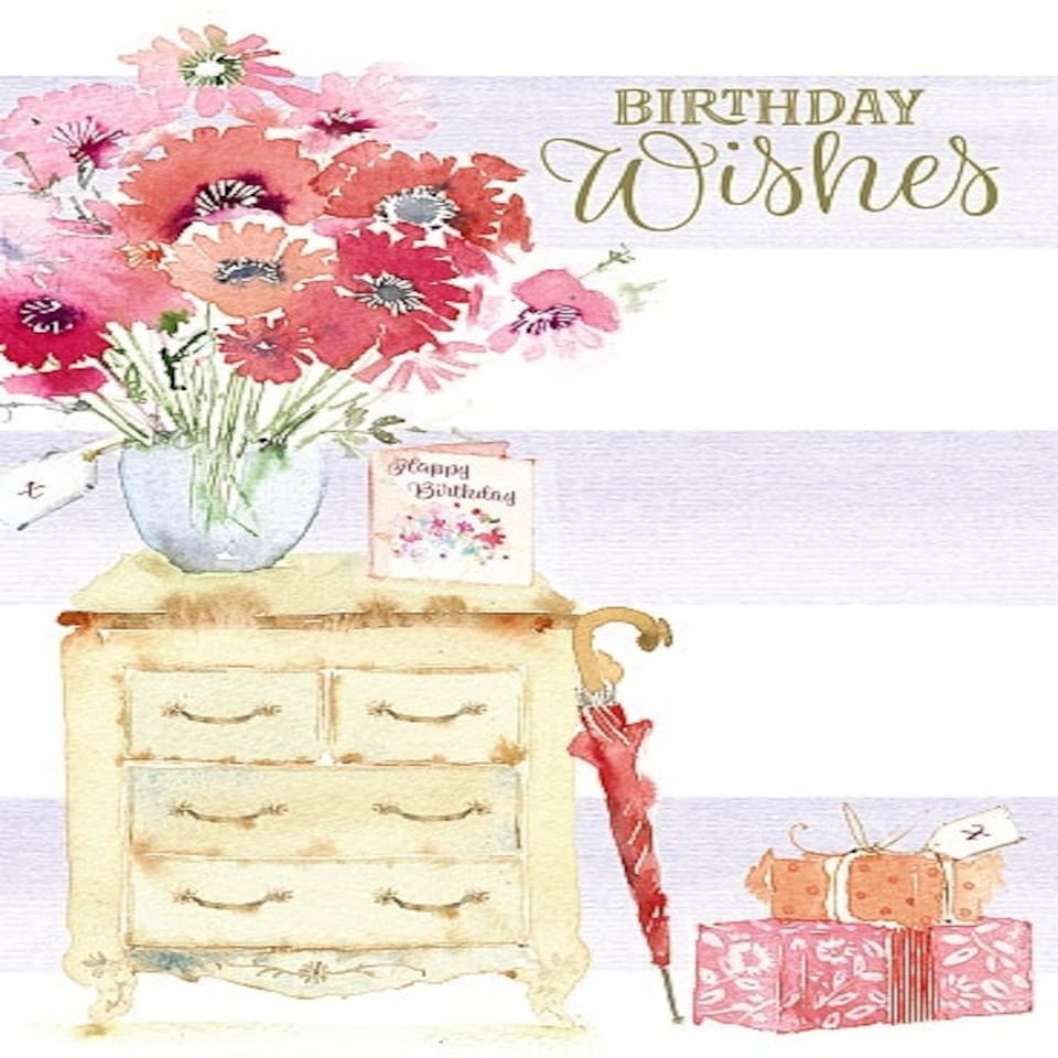 image 1 of Happy Birthday Wishes Vase Of Flowers Card