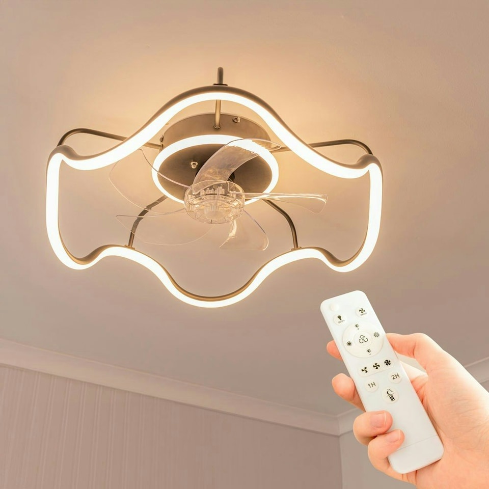 image 1 of ValueLights Infinity Black Wave Integrated LED Ceiling Fan & Remote