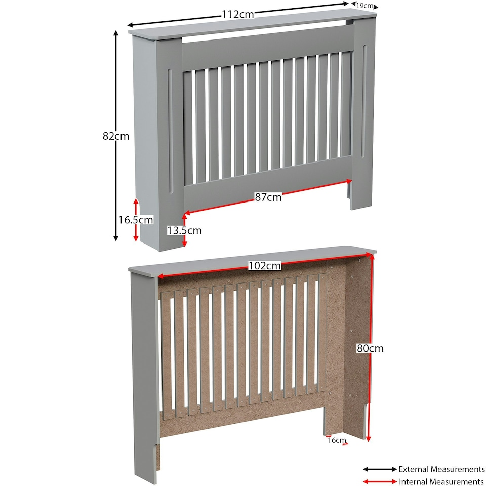 image 1 of Vida Designs Chelsea Radiator Cover Painted MDF Slatted Cabinet, Grey, 112cm
