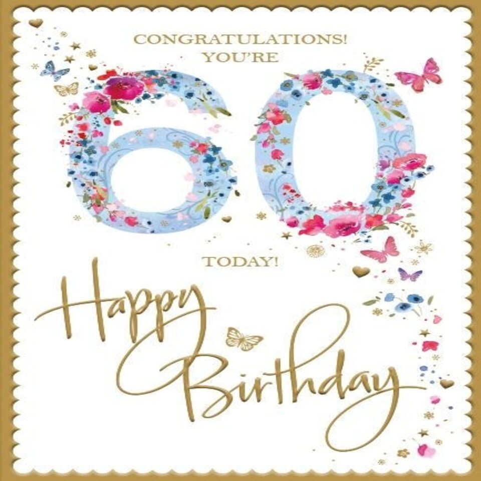 Words 'n' Wishes Traditional Age 60 Birthday Card for a Female, Female Birthday Card 60th Birthday, Multi-Coloured 22 x 15.8 cms