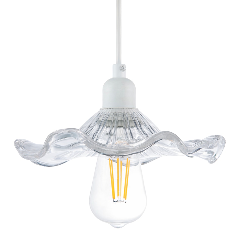 image 1 of Designer Ribbed Clear Glass Pendant Light Shade with Wavy Ruffled Edge