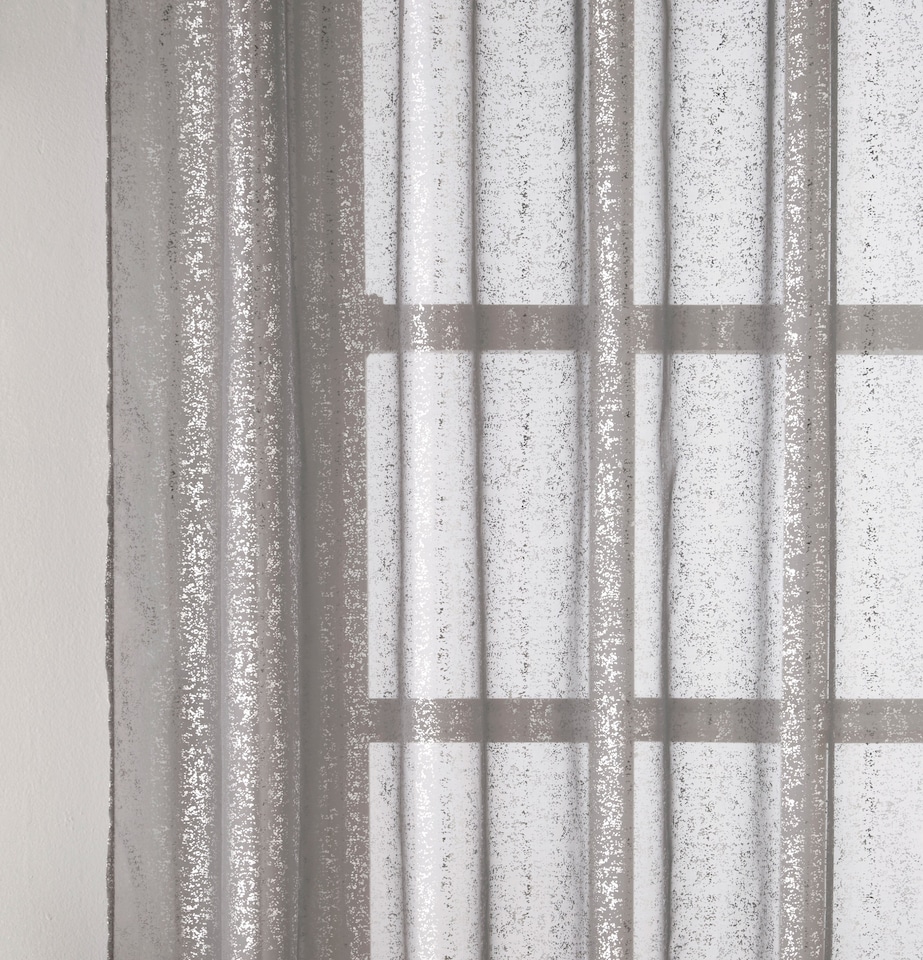 image 1 of Pair of Pandora Grey Glittery Metallic Print Panel with Rod Pocket Header 122 CMS