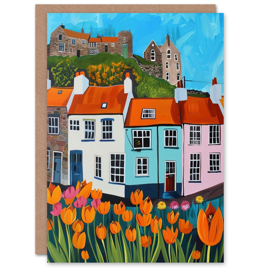 image 1 of Day English Town Tulips Colourful Birthday Him Her Card
