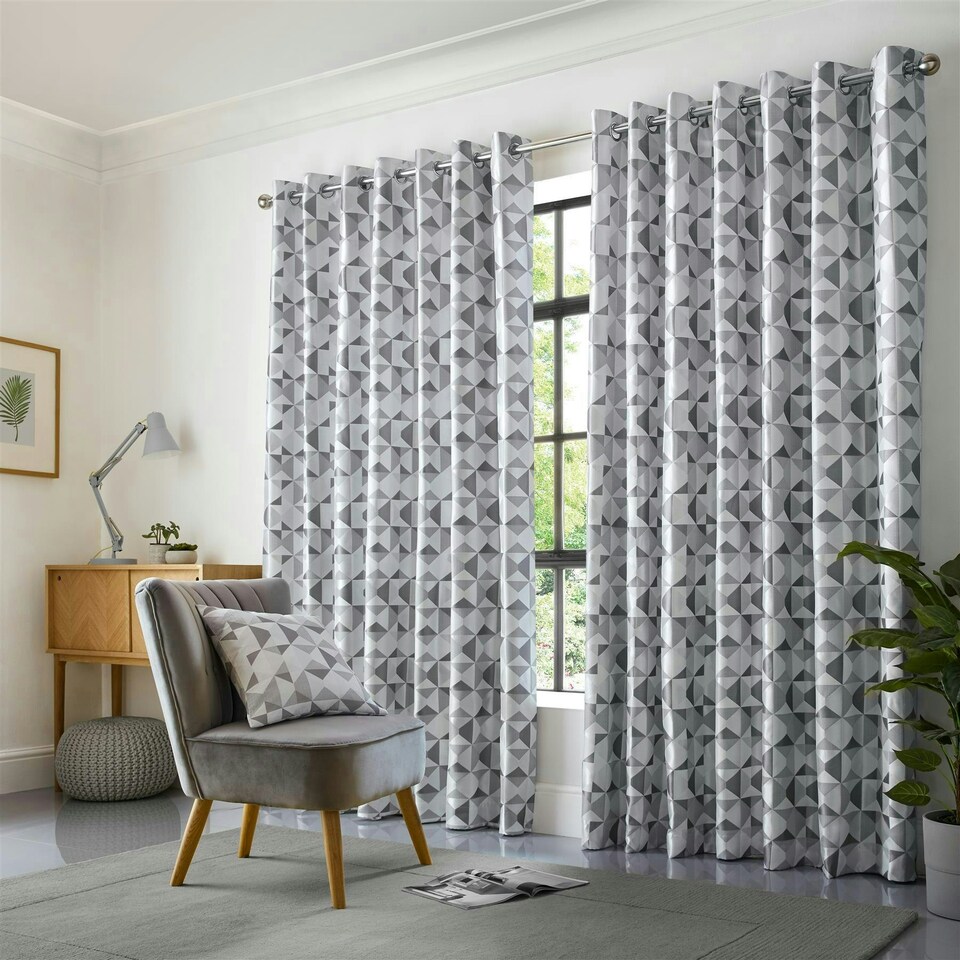 image 1 of Scandi Ring Top Lined Curtains - 168cm x 183cm - Silver
