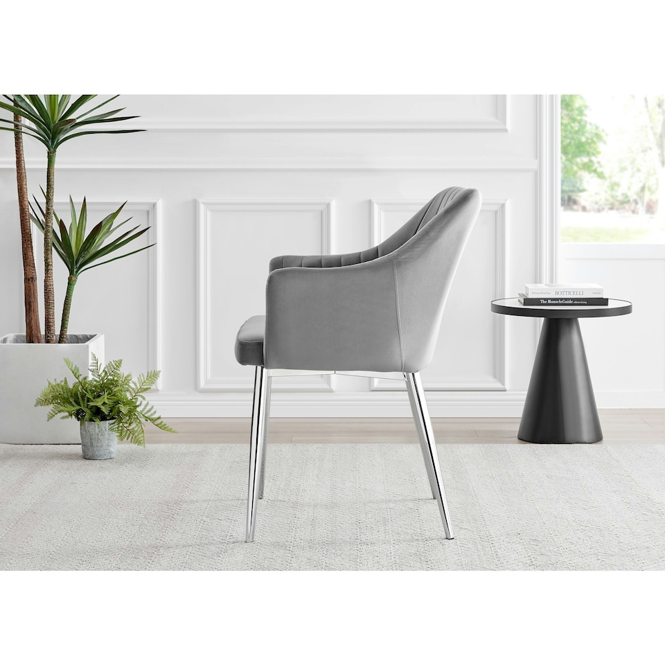 image 1 of Furniturebox 2x Calla Grey Velvet Dining Chairs with Silver Chrome Legs