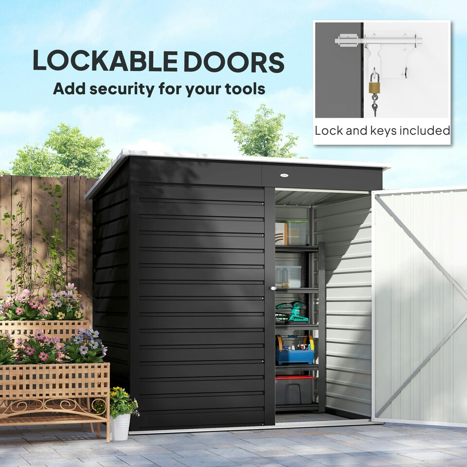image 1 of Outsunny 6x4ft Metal Garden Shed w/ Lockable Door, Dark Grey Grey