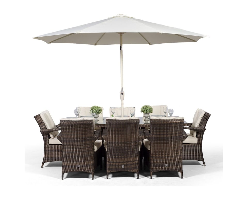 image 1 of Arizona Rectangle 8 Seat Rattan Dining Set Ice Bucket Drinks Cooler | Brown | Brown