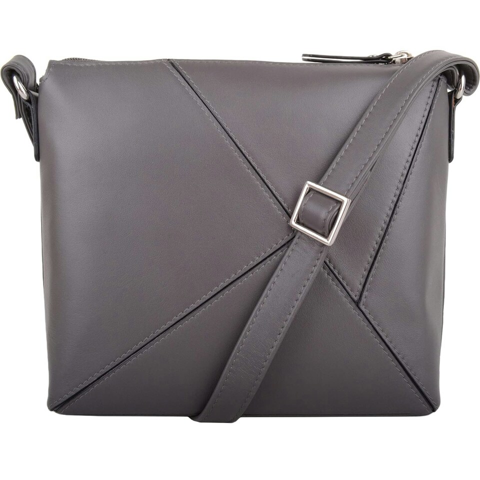 image 1 of Genuine Soft Leather Crossbody Shoulder Triangle Panel Handbag Grey | Grey