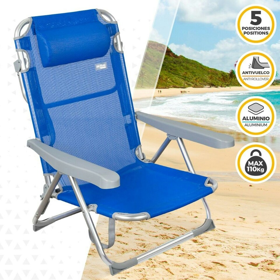 image 1 of Beach Chair Aktive Foldable Blue 48 x 90 x 60 cm (2 Units) N/A