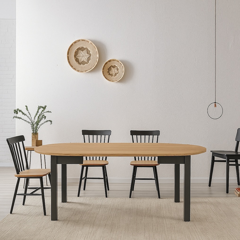 image 1 of Indus Dining Table Extendable Oval Top 4 to 12 Seater - Oak 2400x760mm