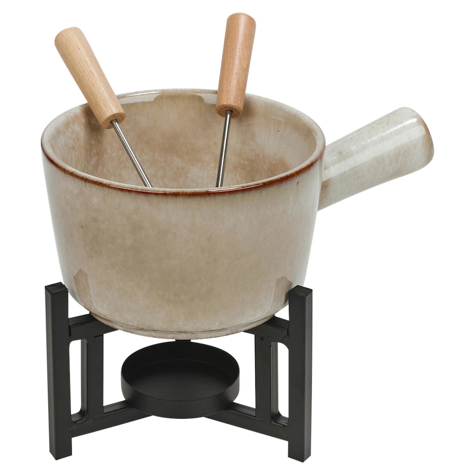 image 1 of Ceramic Chocolate Cheese Fondue Set Melting Pot with 2 Fruit Forks in Gift Box