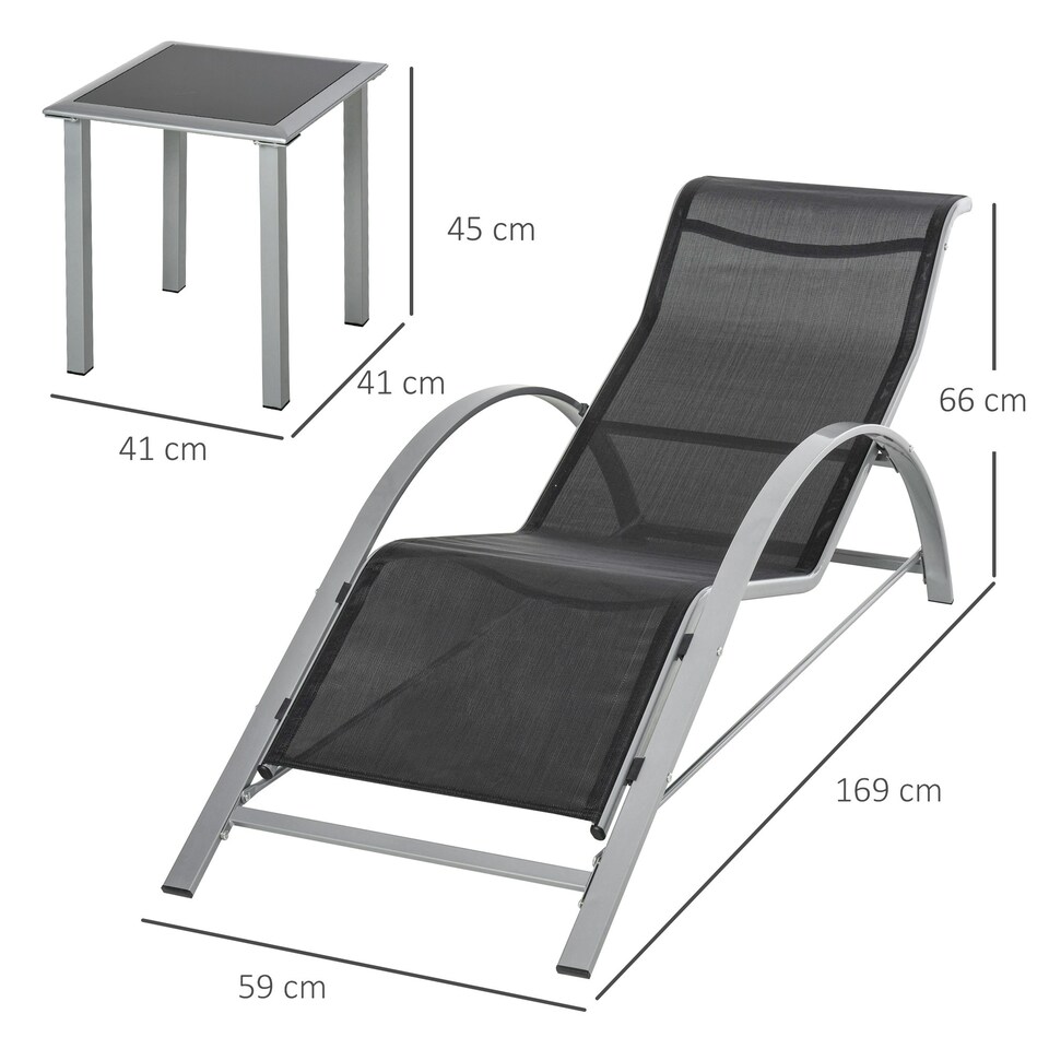 image 1 of Outsunny 3 Pieces Lounge Chair Set Garden Sunbathing Chair Black