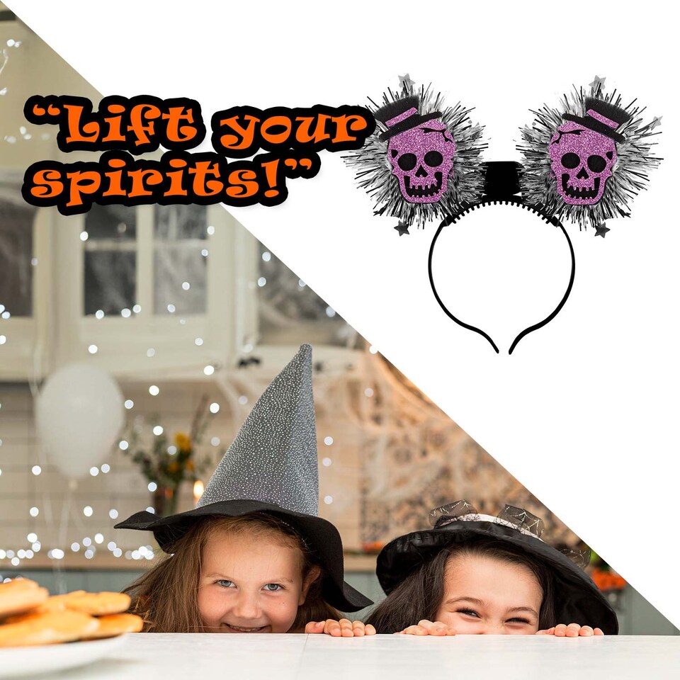image 1 of vfm-estore Halloween Headband Fibre Optic Light Up, Skull Design - 22cm x 19cm