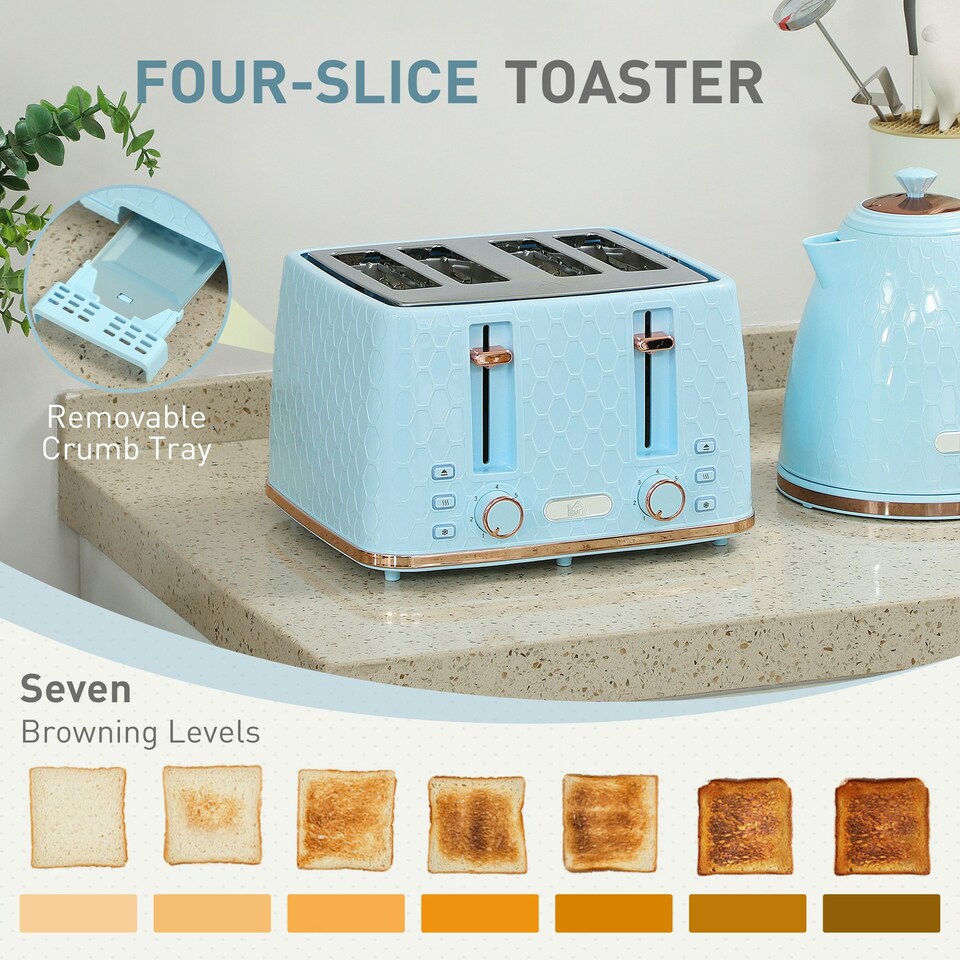 image 1 of HOMCOM 1.7L Kettle and Toaster Set with Defrost Reheat and Crumb Tray,UK Otter thermostat