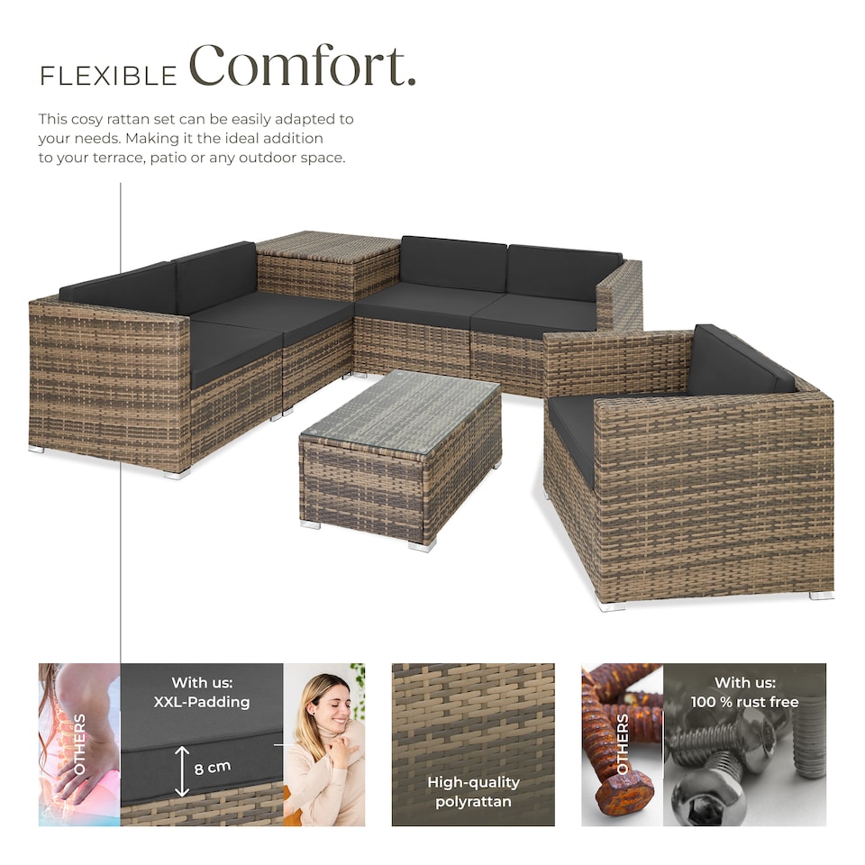 image 1 of Garden Furniture Set Pisa - modular sofa, armchair, coffee table, cushion storage box | Brown | nature | 67 x 75 x 64,50 cm | 1