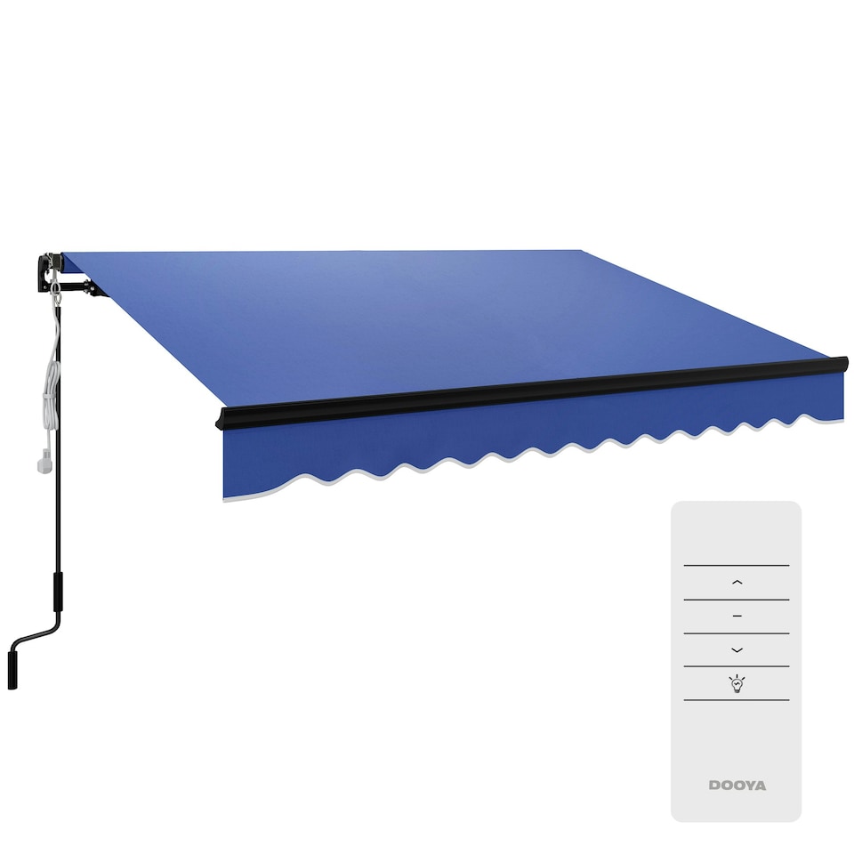 image 1 of Outsunny 3x2.5m Electric Awning w/ LED Light & Remote, Blue Blue