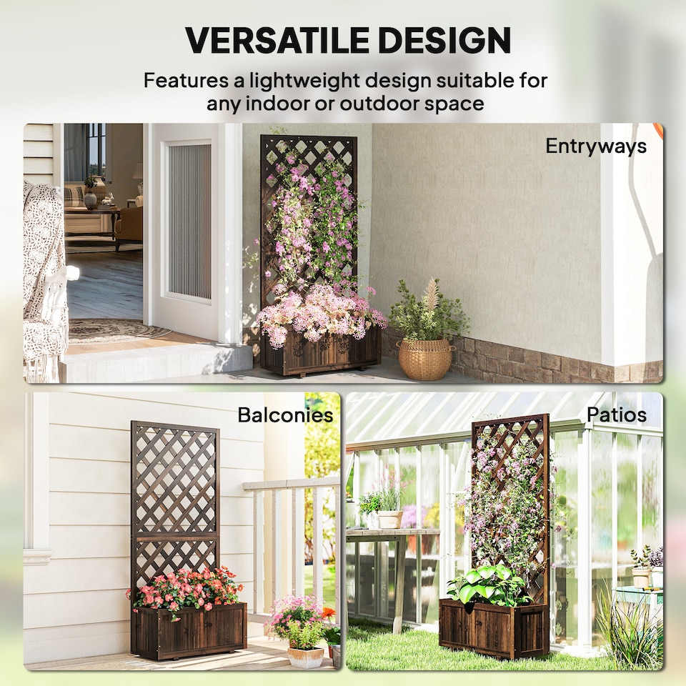 image 1 of (72.5 x 31.5 x 149.5 cm, Carbonised) Outsunny Wood Planter with Trellis