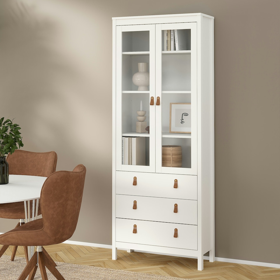 image 1 of Barcelona China Cabinet 2 Glass Doors with 3 Drawers in White