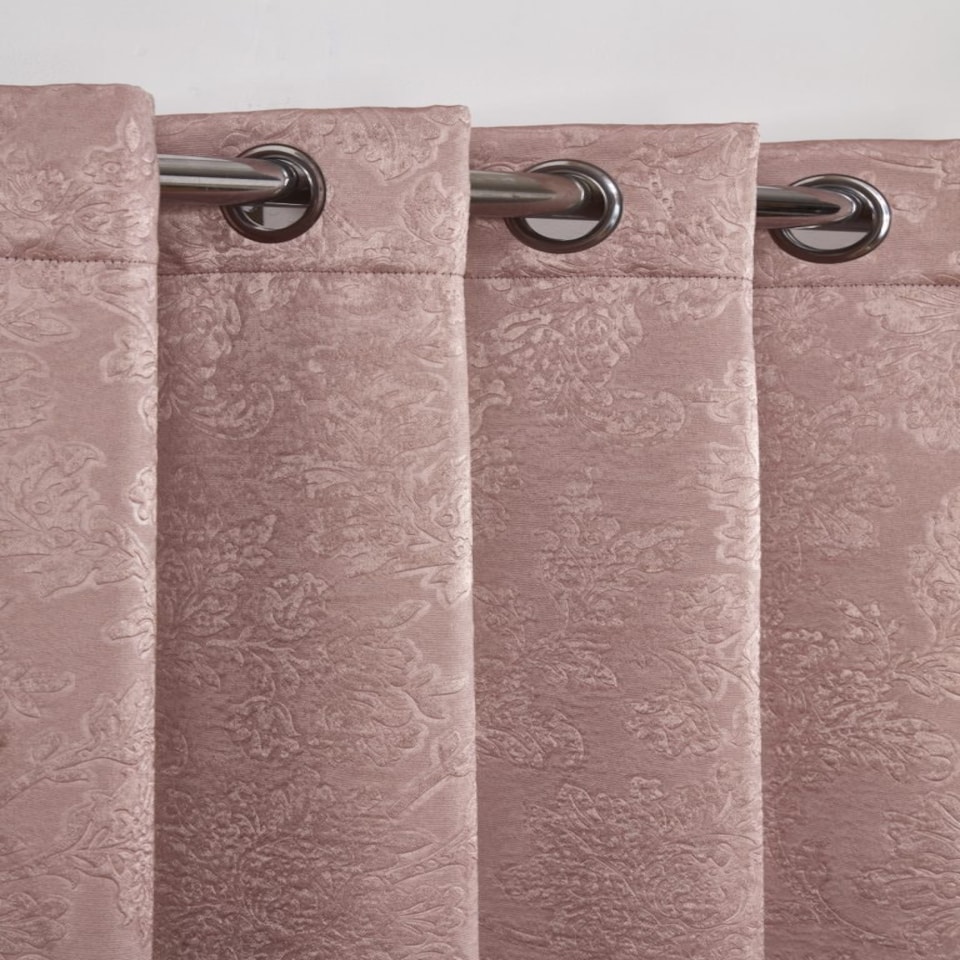 image 1 of Royal Damask Elegant Woven Blackout Eyelet Curtains 168cm x 228cm Blush Pink Pink | Pink