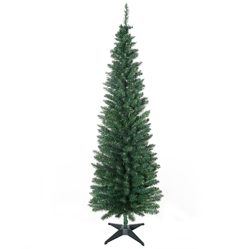 image 1 of HOMCOM 6ft Unlit Artificial Christmas Tree, Pencil Slim mas Tree with Solid Stand and Realistic Branches, Green