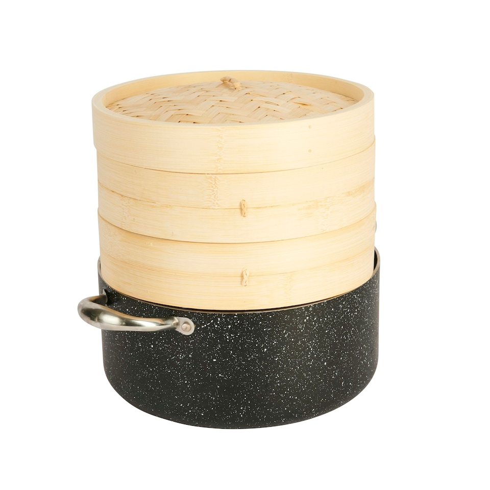 image 1 of KitchenCraft Steaming Basket Wood Bamboo 2 Tier 25cm