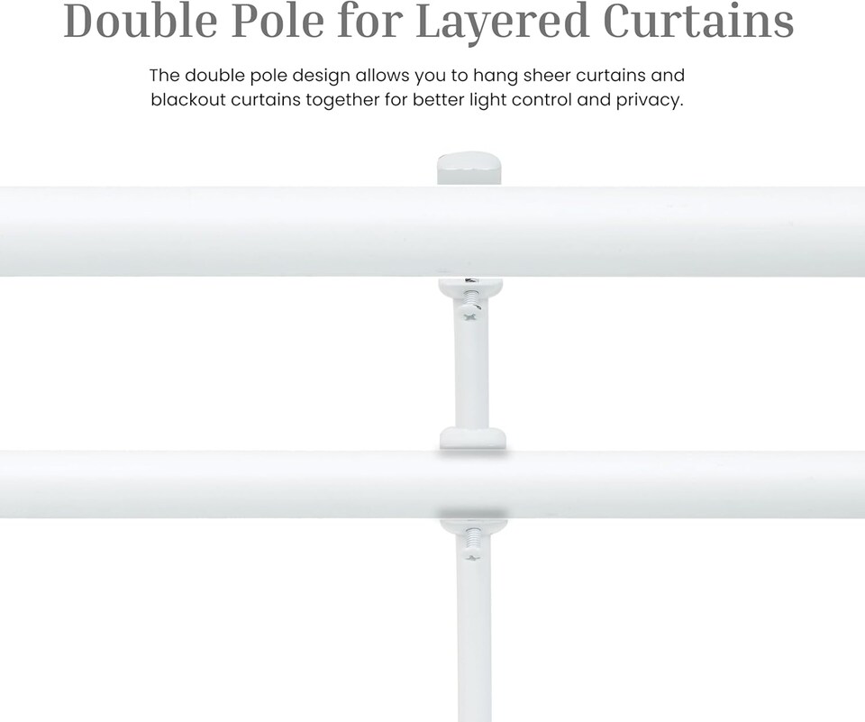 image 1 of Lister Cartwright Double Curtain Extendable Pole Set with White Ball Finials- 19mm & 28mm Metal Poles(70- 120 cm)