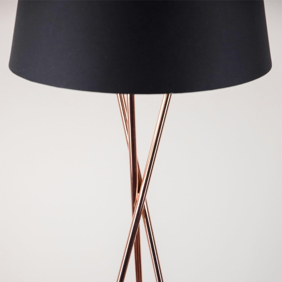 image 1 of First Choice Lighting Pair Copper Tripod Floor Lamp with Black Fabric Shade Copper | Black