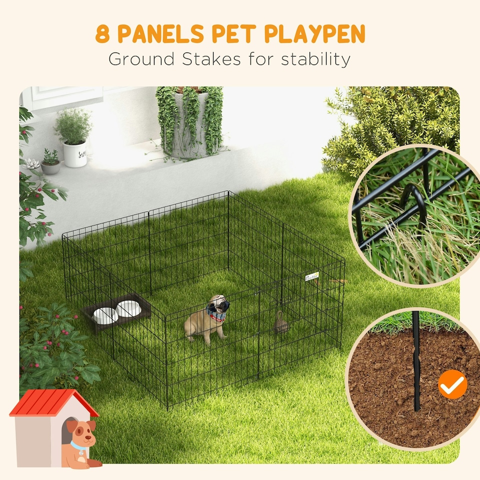 image 1 of PawHut 24" Pet Dog Playpen, Puppy Cage, Eight-Panel Metal Fence, Run, Garden