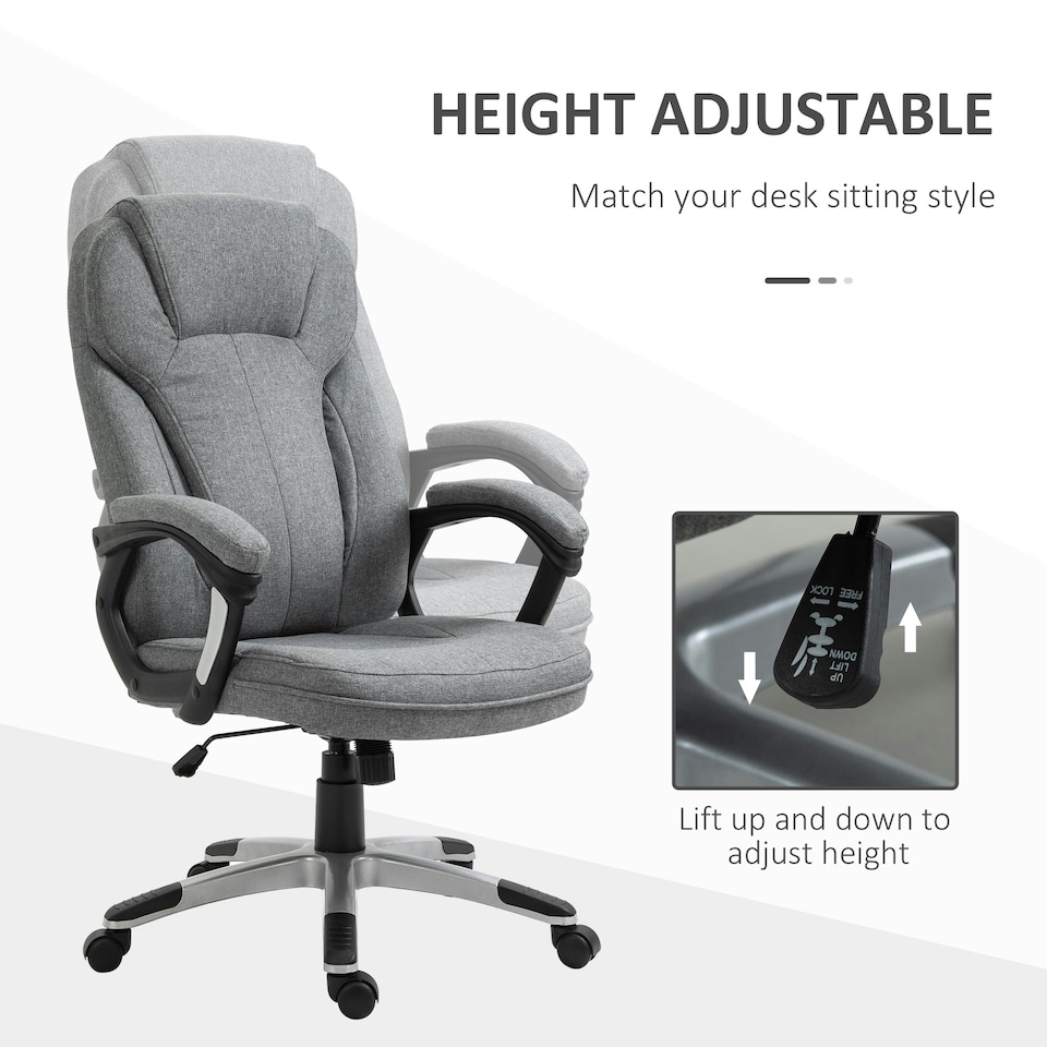 image 1 of Vinsetto Linen Executive Office Chair Height Adjustable Swivel Chair, Grey