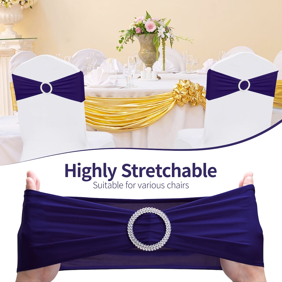 image 1 of 13"x5" Spandex Chair Bands with Slider Buckle, Elastic Chair Sash - 10pcs