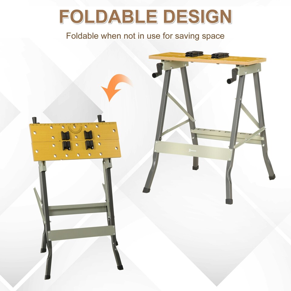 image 1 of DURHAND 4-in-1 Work Bench Adjustable Saw Horse Clamp Table Foldable Grey Black