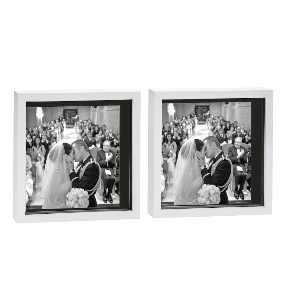 image 1 of Nicola Spring 10 x 10" Photo Frames - White/Black Mount - 3D Picture Frame Box Portrait Display Case (53 x 53cm) Set of 2