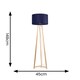 image 4 of ValueLights Lottie Natural Wood Tripod Floor Lamp Navy Blue Velvet Shade | Blue
