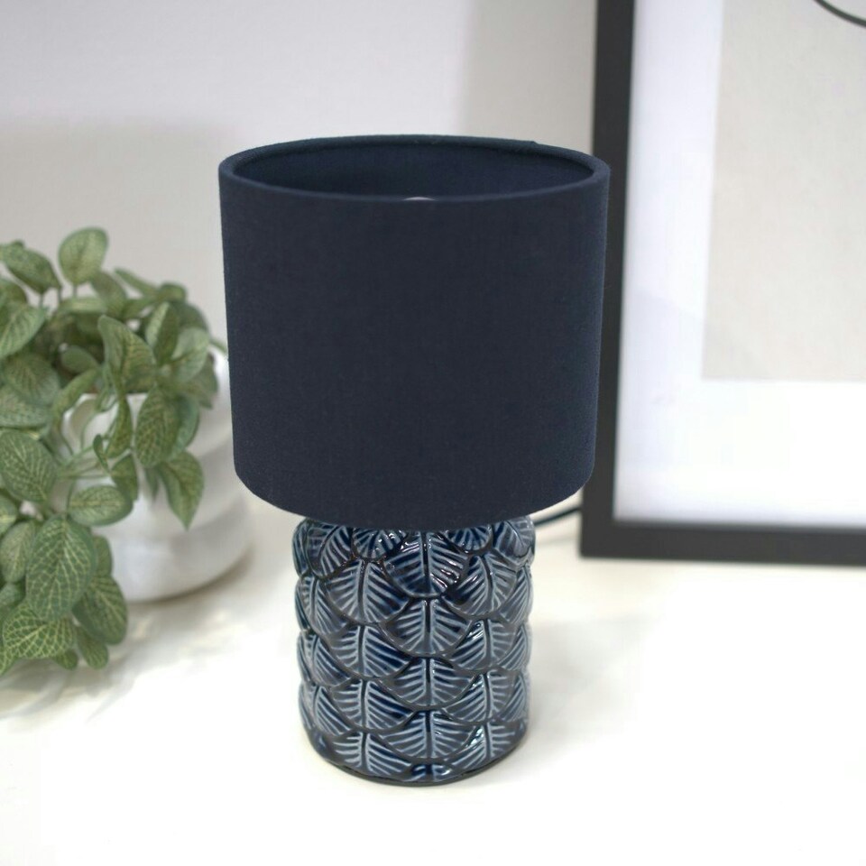 image 1 of ValueLights Priyah Set of 2 - Navy Blue Textured Scallop Effect Ceramic Table Lamp with Drum Shade