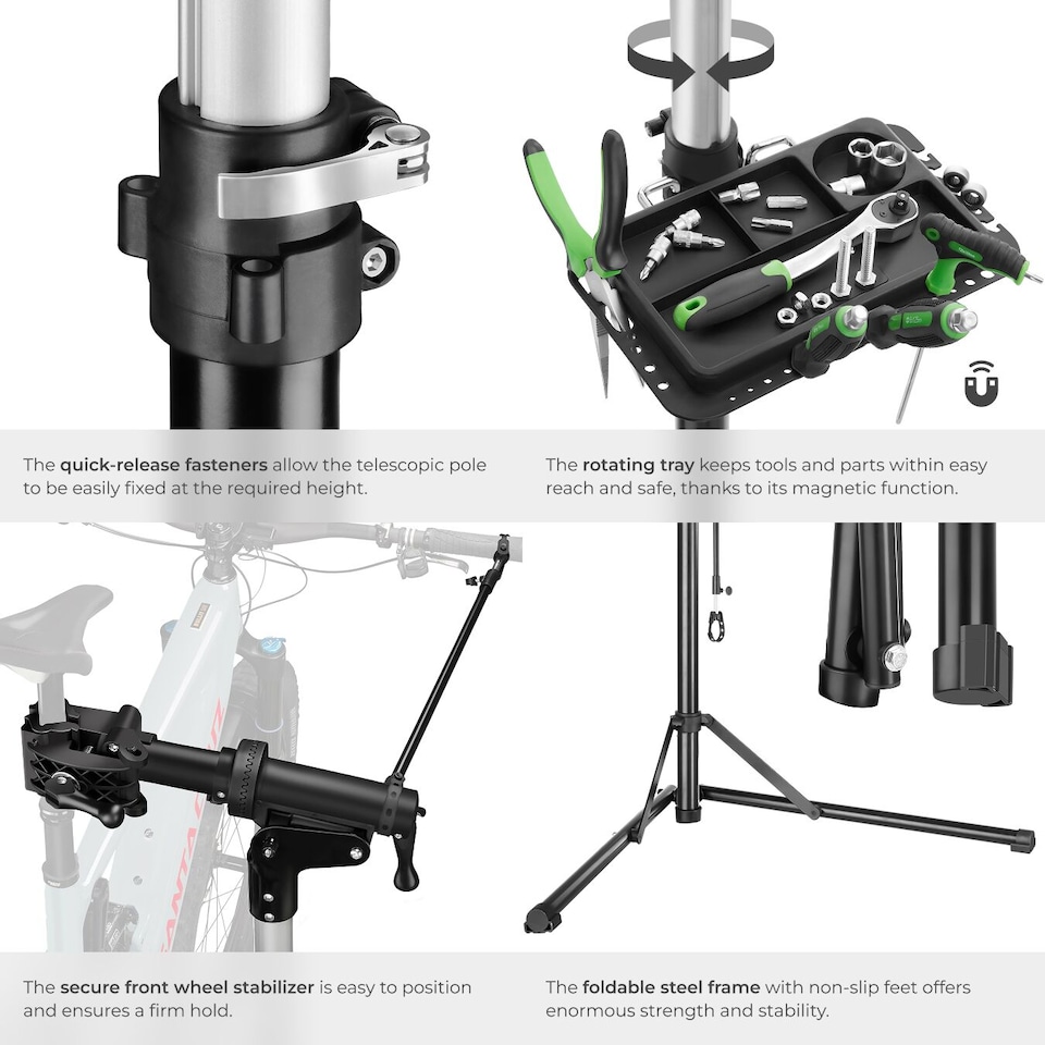 image 1 of Bicycle Repair Stand and Frame Bag Set is Folding, Lightweight and Durable | Black | black | 108 x 81 x 169 cm | 1