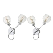 ValueLights Reyka Pair Chrome 2 Way Wall Lights Swirl Glass Shades | Chrome