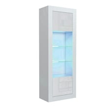 Tall Cabinet 170cm White Gloss Doors White Matt Body Free LED Light | White