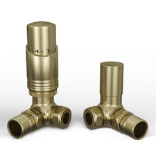 Talus Bold - Brushed Brass Thermostatic Radiator Valve & Lockshield Corner 15mm
