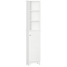 HOMCOM Tall Bathroom Cabinet, Freestanding Slim Bathroom Storage Unit with Adjustable Shelves and Shutter Door, Floor Storage Cupboard with 6 Shelves, 165H x 34W x 20D cm, White