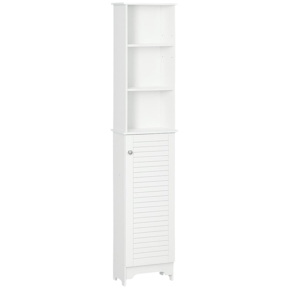 image 1 of HOMCOM Tall Bathroom Cabinet, Freestanding Slim Bathroom Storage Unit with Adjustable Shelves and Shutter Door, Floor Storage Cupboard with 6 Shelves, 165H x 34W x 20D cm, White