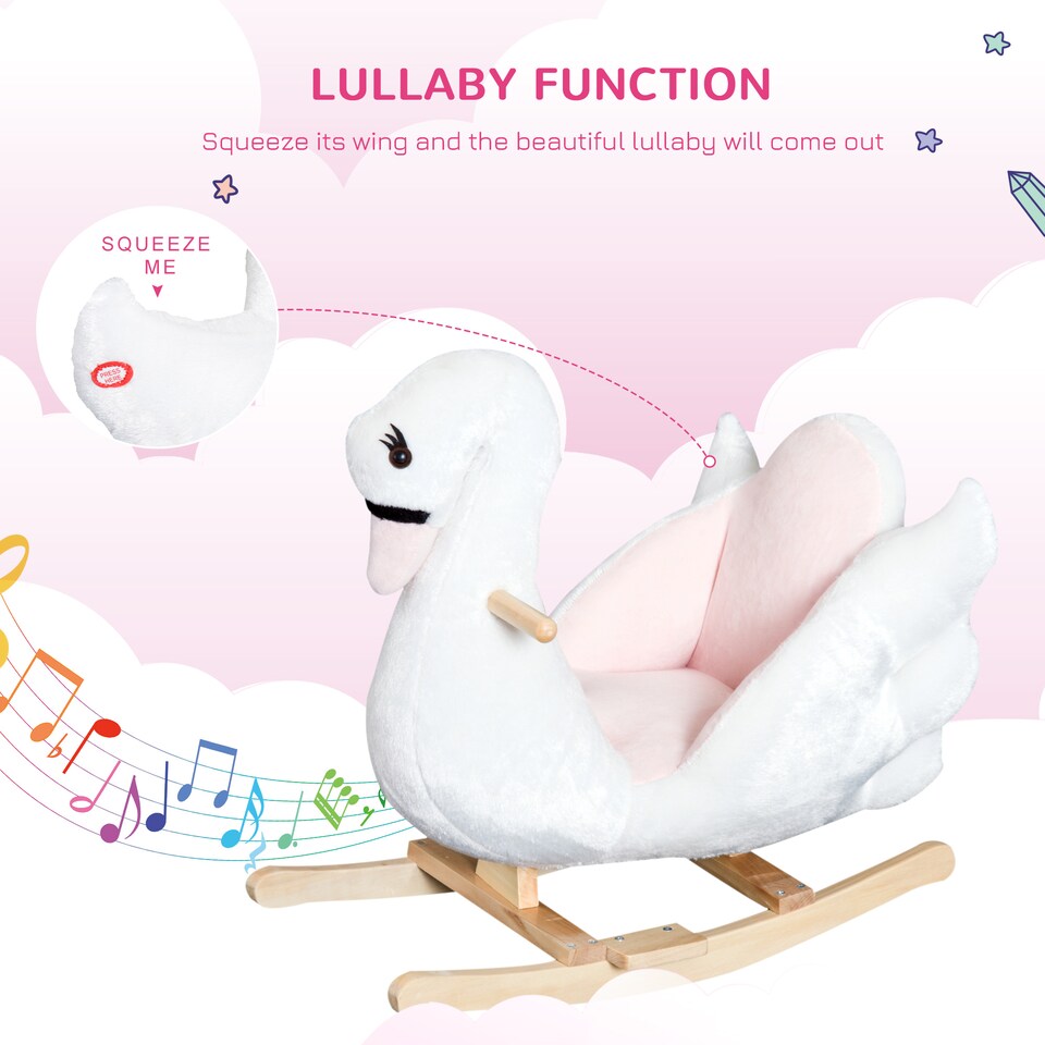 image 1 of HOMCOM Kids Rocking Horse Ride On Swan Toy w/ Music Safety Seat for Toddler